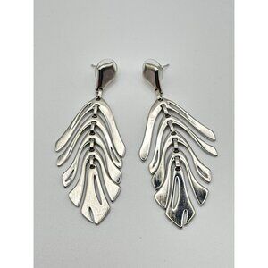 Kendra Scott Lotus Statement Earrings Silver Plated Dangle With Textured Design